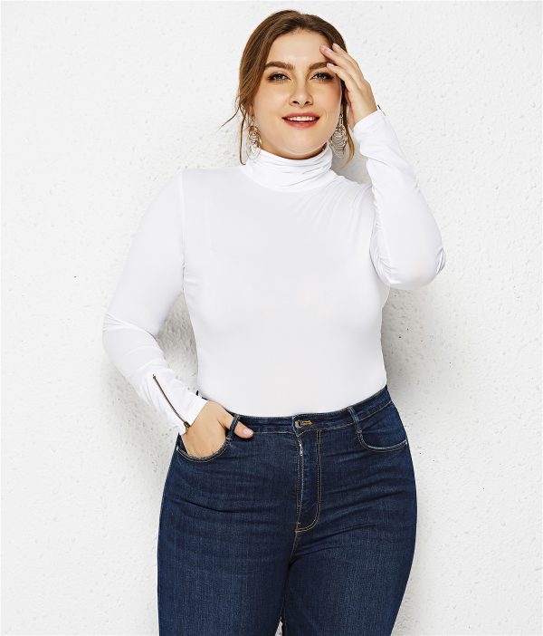 Sexy Turtleneck Jumpsuit – Plus Size Solid Color Long Sleeve - Image 3