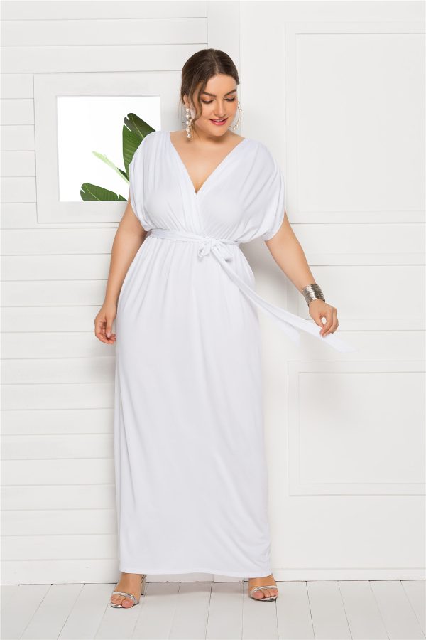 Sexy Plus Size V-Neck Dress – Loose Big Hem Solid Color - Image 3