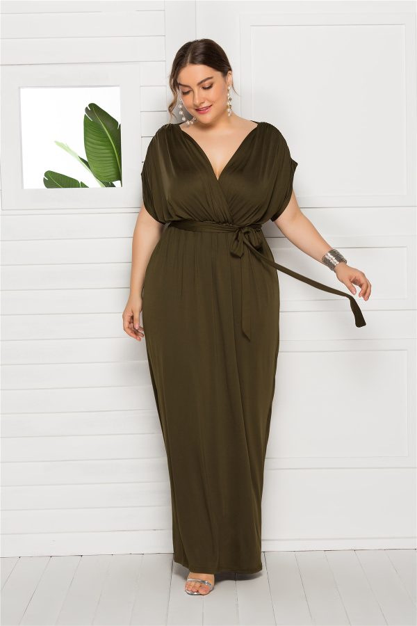 Sexy Plus Size V-Neck Dress – Loose Big Hem Solid Color - Image 2