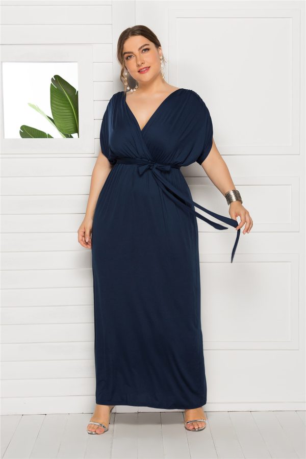 Sexy Plus Size V-Neck Dress – Loose Big Hem Solid Color