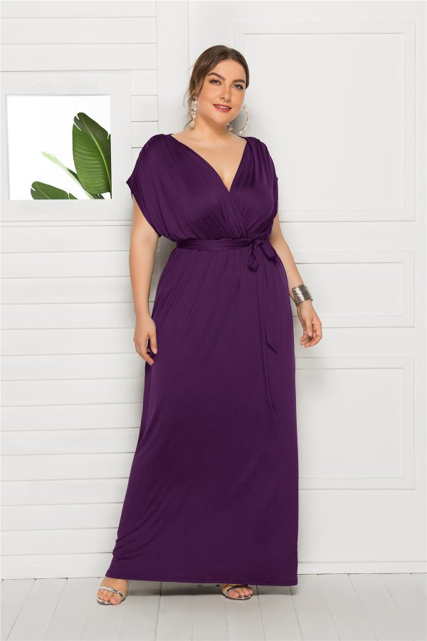 Sexy Plus Size V-Neck Dress – Loose Big Hem Solid Color - Image 4