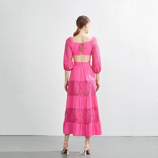 New French Summer Lace-Up Back Waist Sexy Long Dress - Image 4