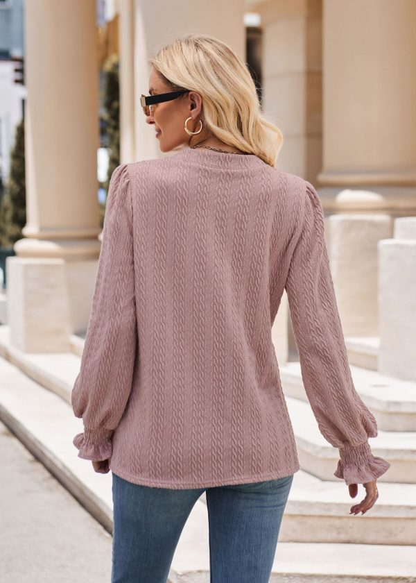 Autumn Winter Women’s Solid Color Knitted Jacquard Long-Sleeved Twist V-Neck T-Shirt - Image 2