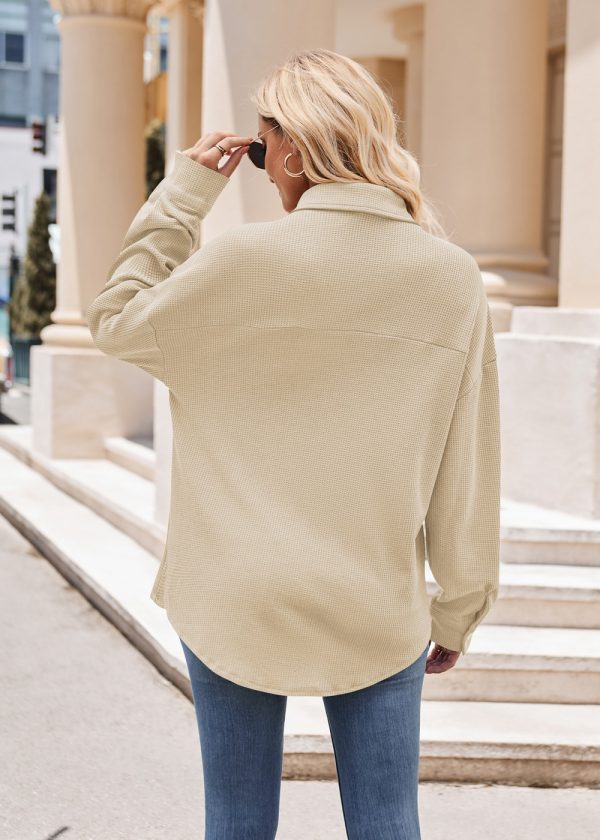 Women’s Autumn Winter Casual Loose Waffle Shirt with Pockets - Image 6