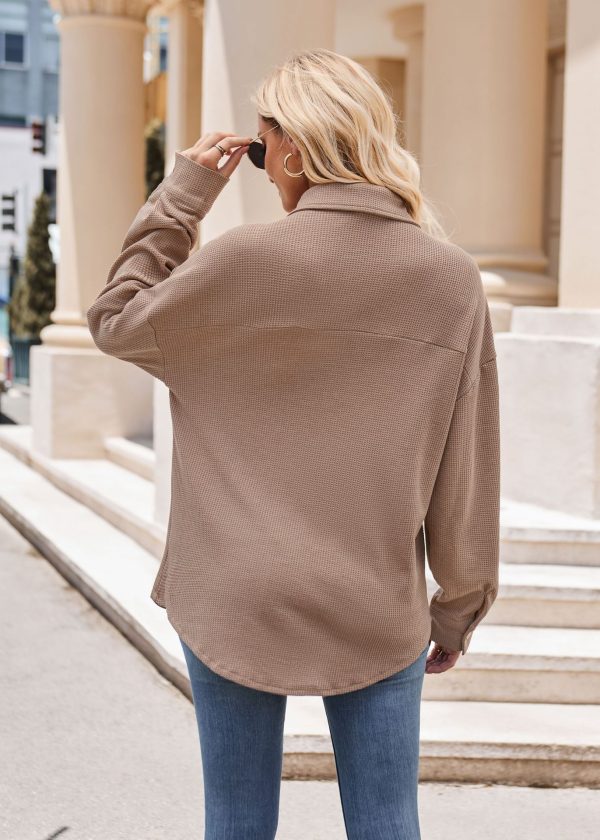 Women’s Autumn Winter Casual Loose Waffle Shirt with Pockets - Image 8