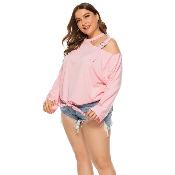 Plus Size Bow Shoulder Strap Long Sleeve T-Shirt - Image 5