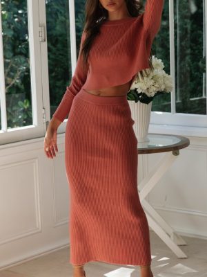 Women’s 3-Color Knitted Sweater Dress with Slit Maxi Design