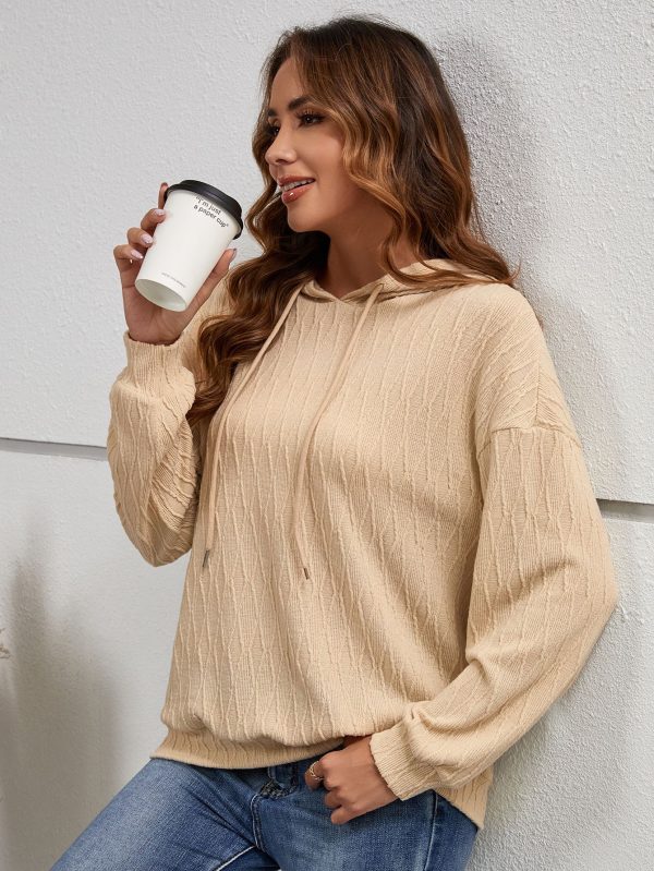 Hooded Loose Casual Solid Color Knitted Sweatshirt for Women - Image 5