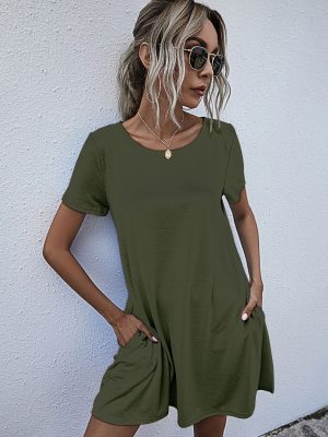 Summer Short Sleeve Pocket Dress for Women