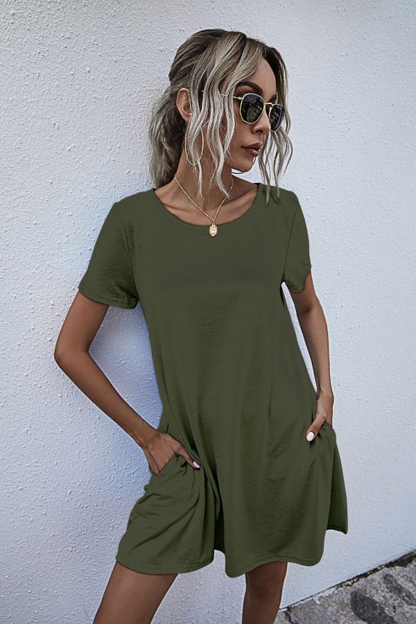 Summer Short Sleeve Pocket Dress for Women