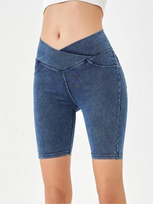 Cross High Waist Denim Shorts for Women