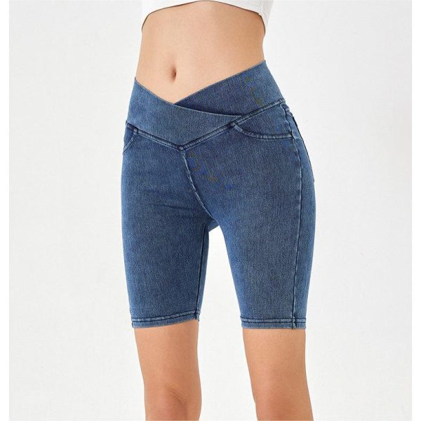 Cross High Waist Denim Shorts for Women