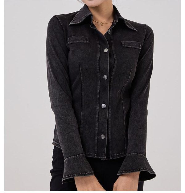 Bell Sleeve Denim Yoga Shirt for Women - Image 2