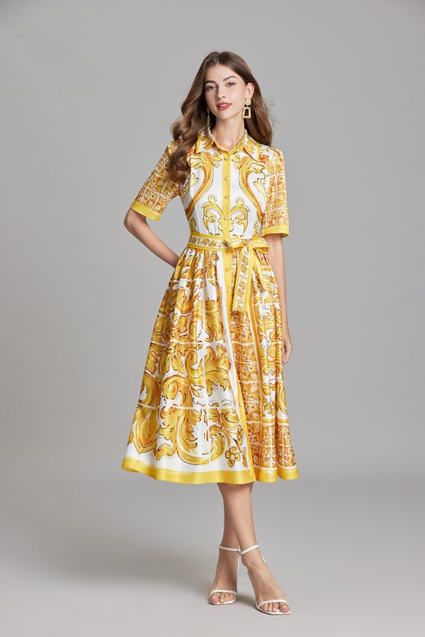 Women’s Summer Printed Belted A-Line Dress