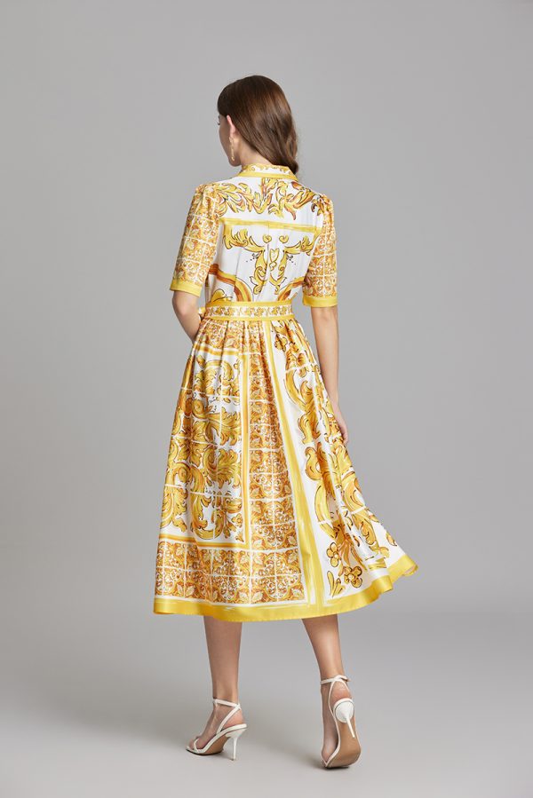 Women’s Summer Printed Belted A-Line Dress - Image 2