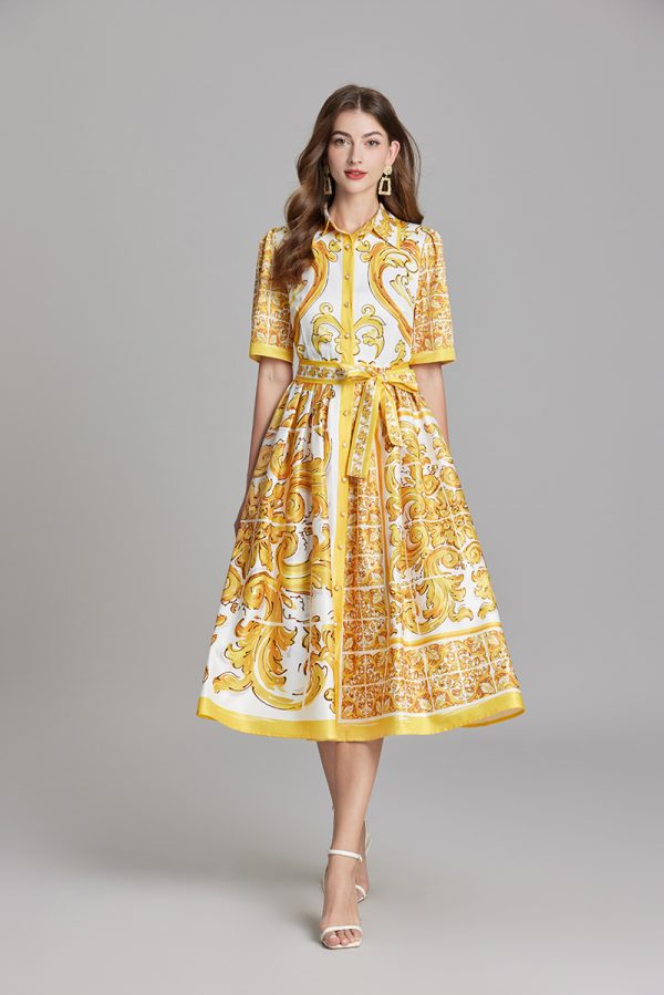 Women’s Summer Printed Belted A-Line Dress - Image 3