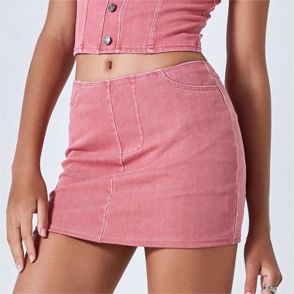 Summer Colorful High Waist Denim Yoga Skirt - Image 2