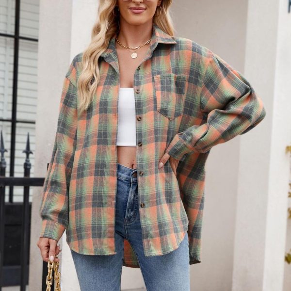 Autumn Winter Women’s Casual Loose Plaid Shirt for Street Style