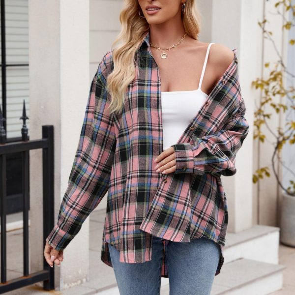 Autumn Winter Women’s Casual Loose Plaid Shirt for Effortless Street Style