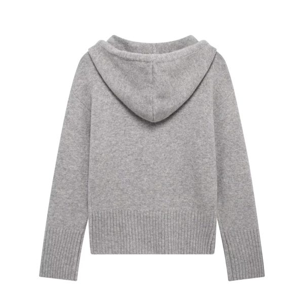 Simple Hooded Zipper Knitted Cardigan for Women - Image 3