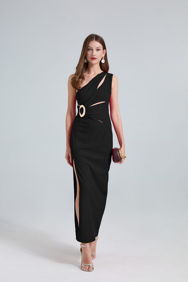 Women’s Slim Fit Party Dress with Metal Waist Buckle - Image 2