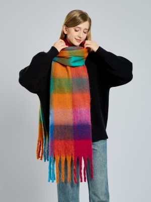 High-Grade Plaid Mohair Scarf for Women – Thick & Warm Winter Shawl