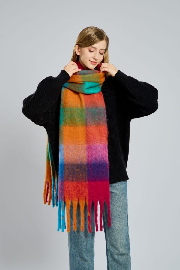 High-Grade Plaid Mohair Scarf for Women - Thick & Warm Winter Shawl