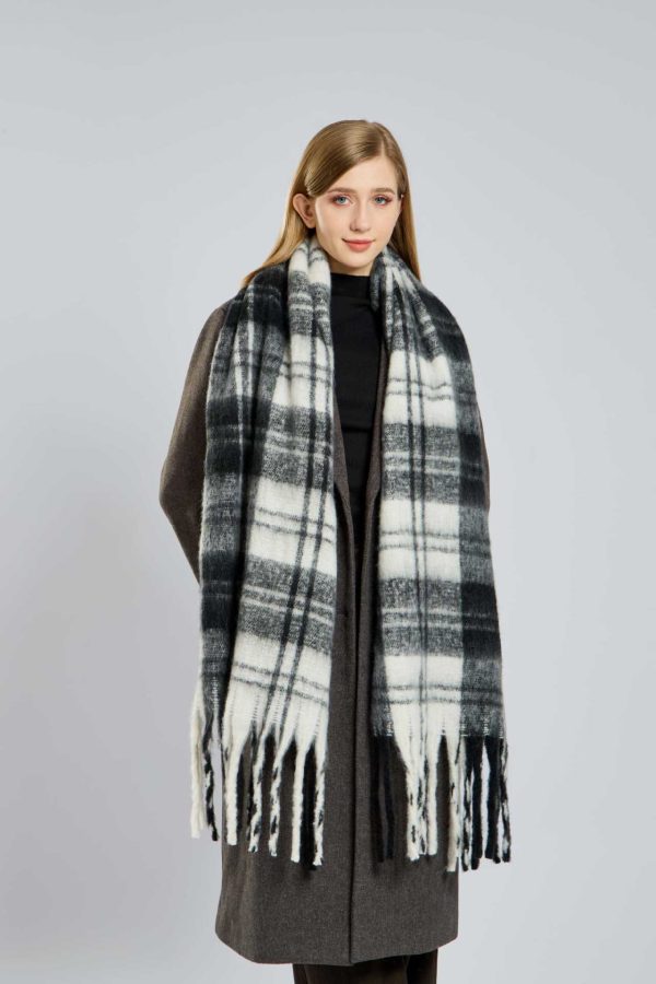 Mohair Plaid Tassel Scarf for Women - Soft & Warm Winter Luxury