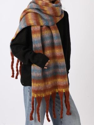 High-Grade Cashmere-Like Mohair Stripe Scarf for Women