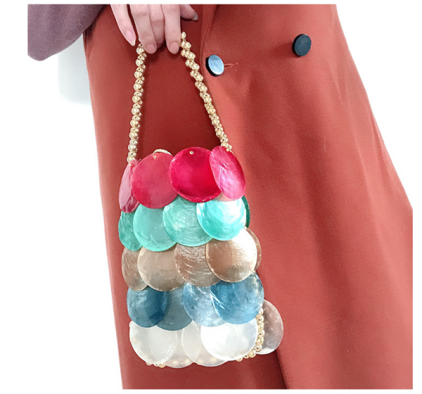 Handmade Colorful Woven Shell Beaded Fish Scale Chain Bag for Women - Image 2