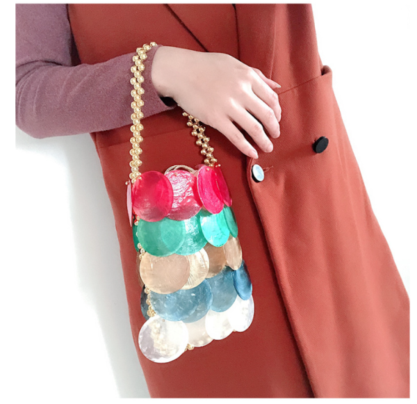 Handmade Colorful Woven Shell Beaded Fish Scale Chain Bag for Women - Image 3