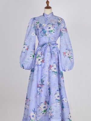 High-End Silk Linen Two-Piece Starry Swing Dress with Diamond Buckle