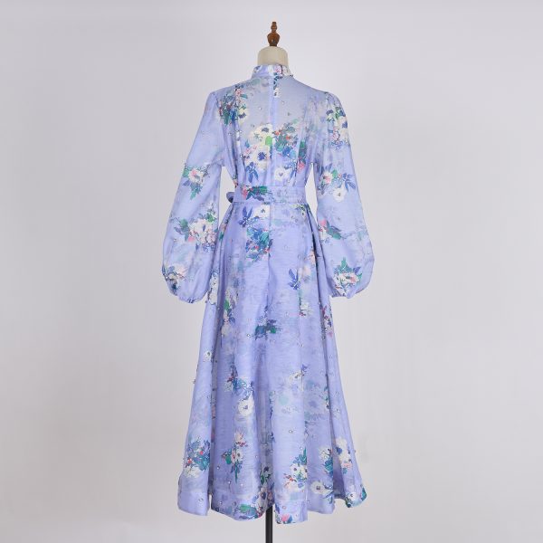 High-End Silk Linen Two-Piece Starry Swing Dress with Diamond Buckle - Image 2