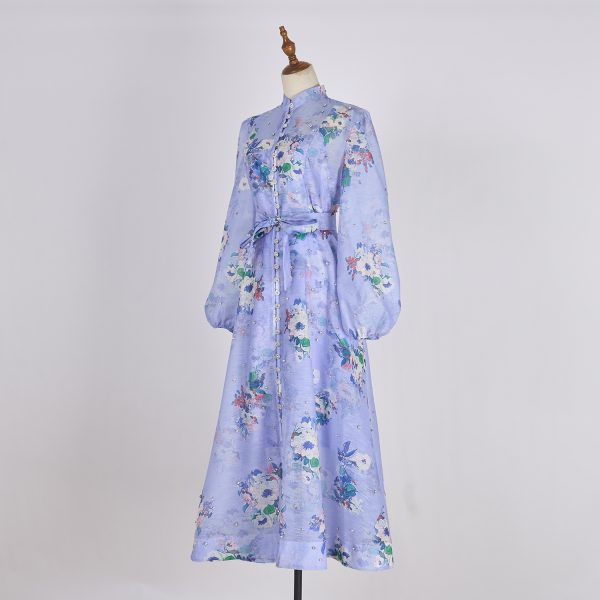 High-End Silk Linen Two-Piece Starry Swing Dress with Diamond Buckle - Image 4