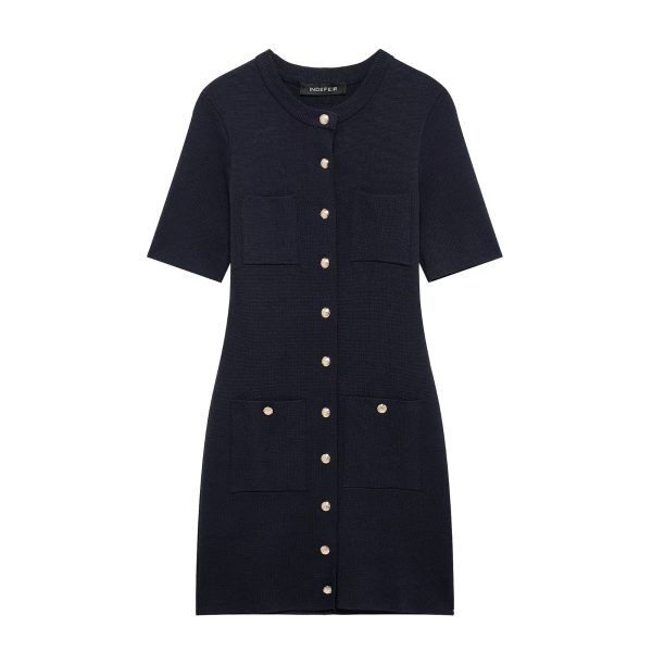 Women’s Knitted Mini Dress with Gold Buttons - Image 2