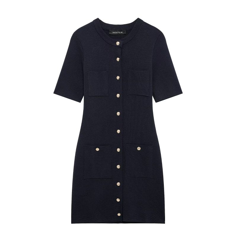 Women’s Knitted Mini Dress with Gold Buttons - Image 2