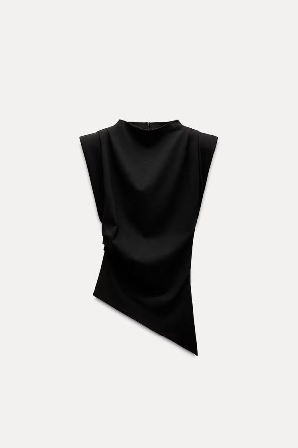 Pleated Padded Shoulder Sleeveless Women’s Top - Image 2