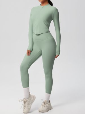 High-Waist Skinny Yoga Pants and Nude-Feel Sports Zip Long Sleeve Coat