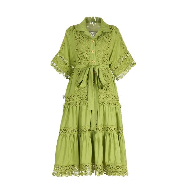 Casual Spring Loose Lace-Embroidered Short Sleeve Dress - Image 3