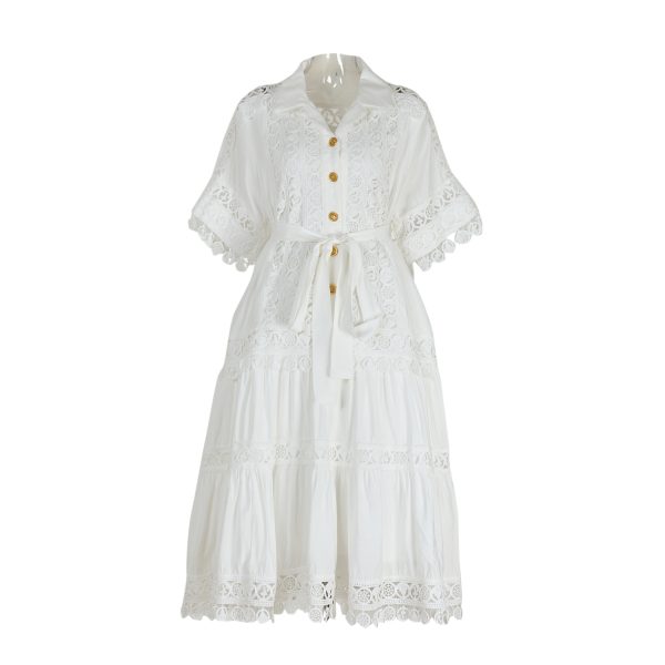 Casual Spring Loose Lace-Embroidered Short Sleeve Dress - Image 2