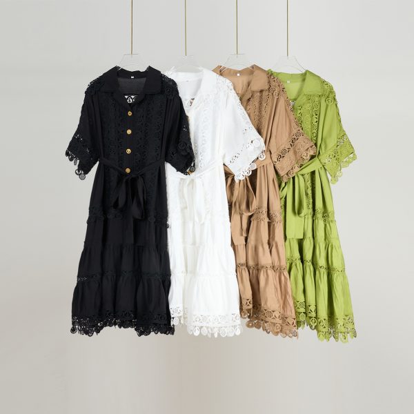 Casual Spring Loose Lace-Embroidered Short Sleeve Dress - Image 4