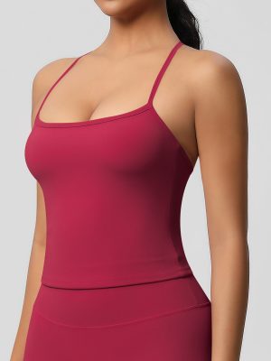 Solid Color Nude-Feel Brushed Sling Yoga Top with Beautiful Back Design