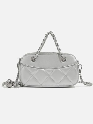 Silver Diamond Chain Mini Messenger Bag Small Square Handbag