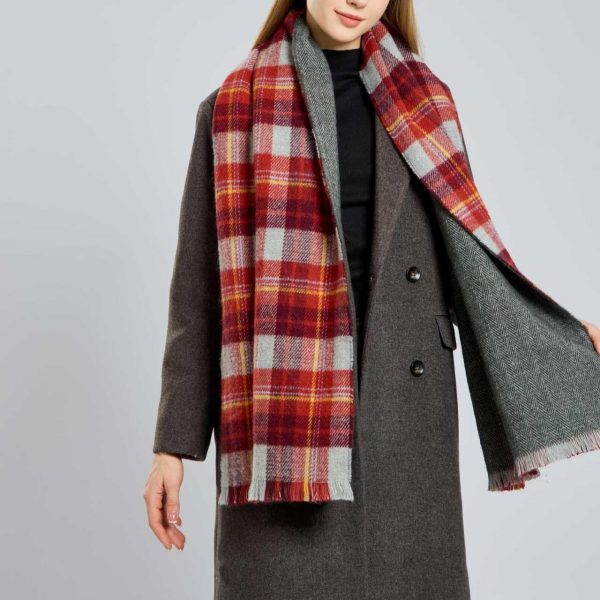 Cashmere-Like Double-Sided Plaid Tassel Scarf for Women