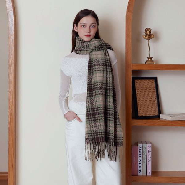 Korean British-Inspired Cashmere-Like Plaid Scarf for Women - Winter Shawl - Image 5