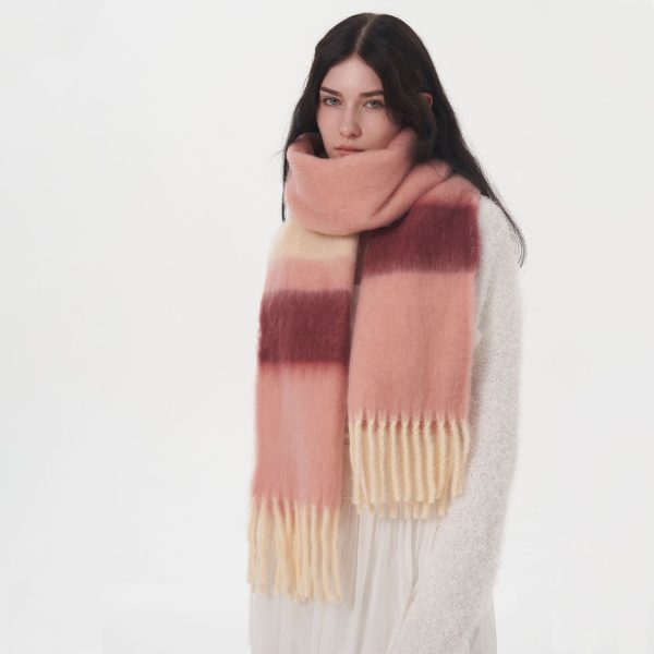 Soft Striped Mohair Cashmere-Like Plaid Scarf for Women - Image 2