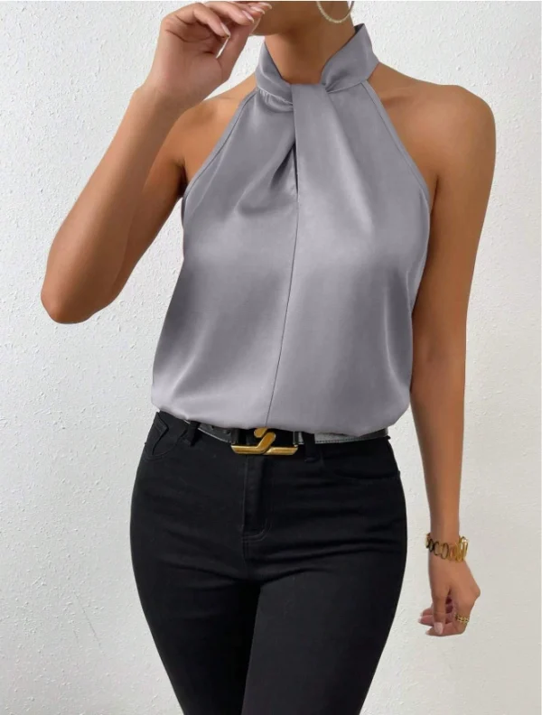 Women’s Satin Halter Sleeveless Vest – Summer Silk Top - Image 3