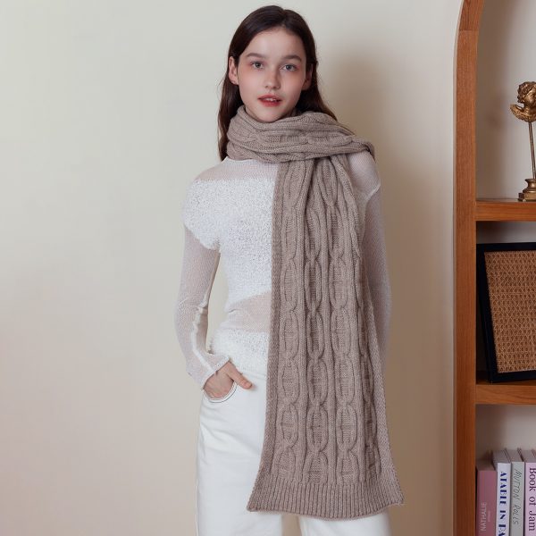 Women’s Winter Thickened Solid Color Knitted Woolen Scarf Shawl - Image 3