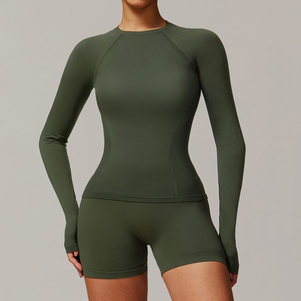 Threaded Tight Seamless Long Sleeve Yoga T-Shirt