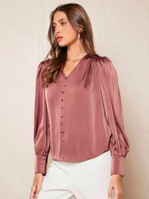 V-Neck Pullover Satin Top for Women